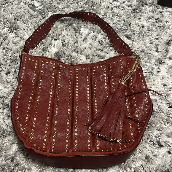 MICHAEL Michael Kors Womens Brooklyn Leather Convertible Hobo Handbag Red Large - Picture 2 of 12